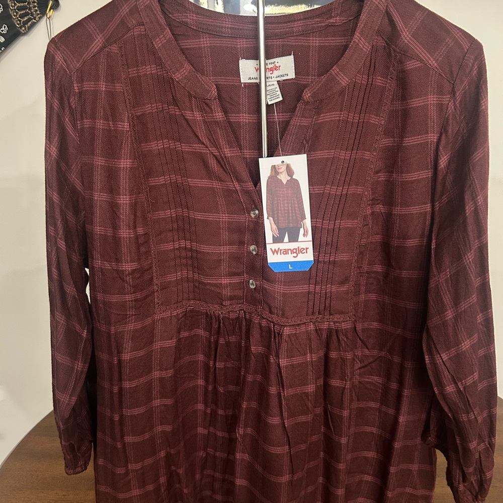 Wrangler Maroon Checkered Button-Up Shirt